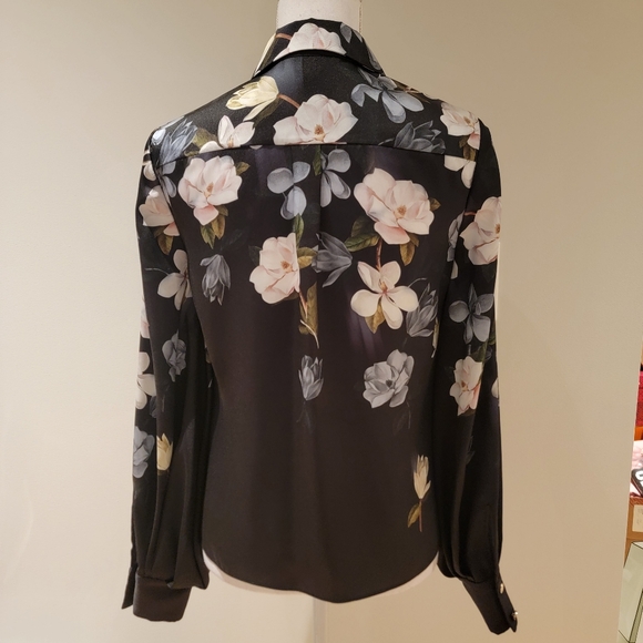❤️TED BAKER BLACK FLORAL BUTTON UP BLOUSE - Picture 6 of 8